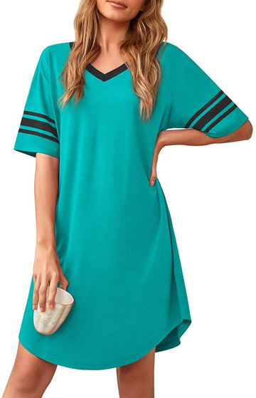 Women's Nightgown Soft Sleep Shirt V Neck Short Sleeve Loungewear Loose Comfy NightShirts